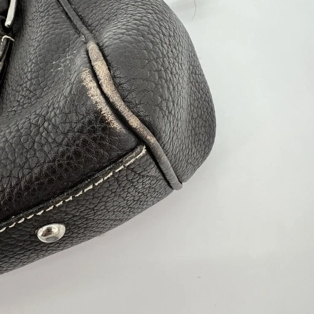 Dooney Bourke VTG Black Two Handle Pebbles Leather Handbag Made In Italy